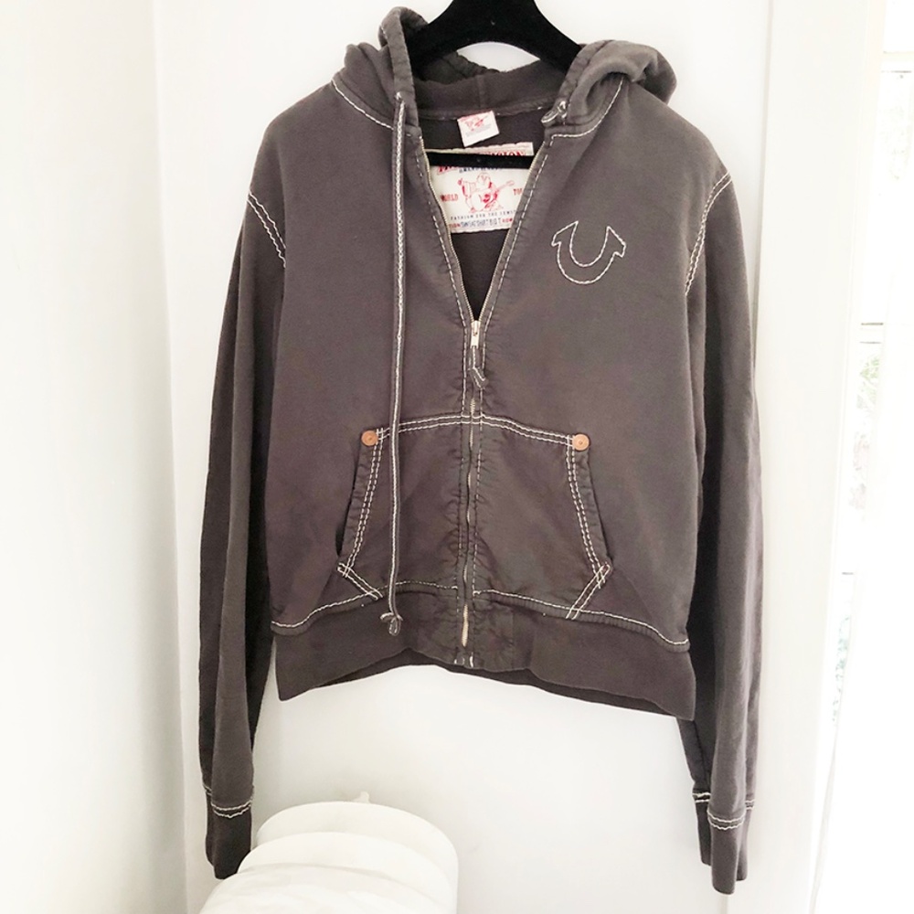 True Religion Men's Grey Sweatshirt Distressed / L